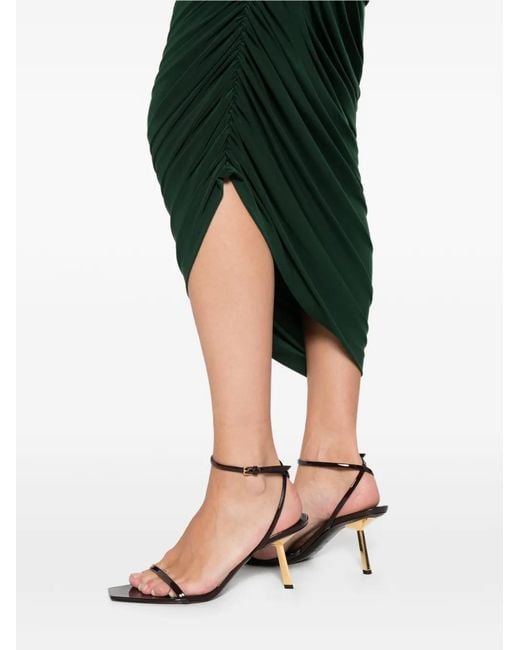 Norma Kamali Green Diana One-Shoulder Draped Midi Dress