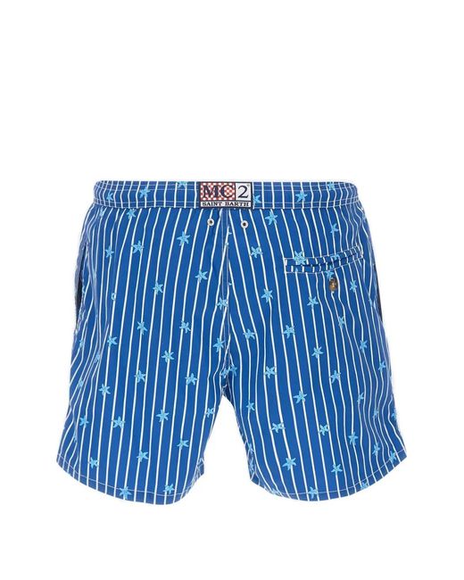Mc2 Saint Barth Blue Lighting Starfish-Print Striped Swim Shorts for men