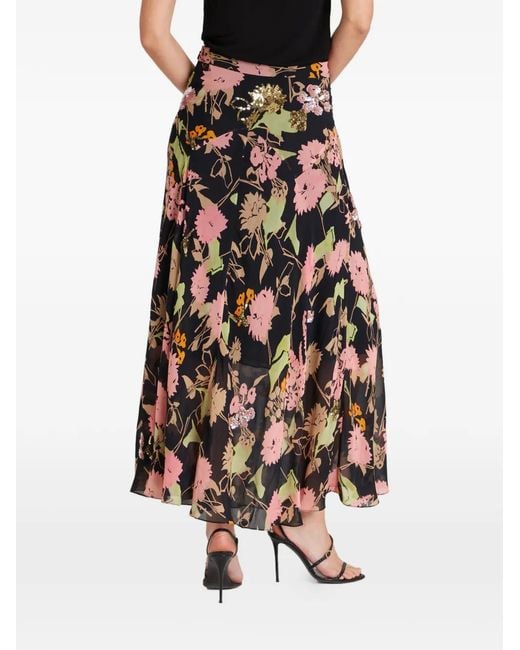 Temperley London White Maisie Floral-Print Sequin-Embellished Skirts