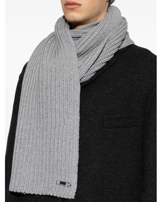 Givenchy Gray Logo-Plaque Ribbed-Knit Scarf for men