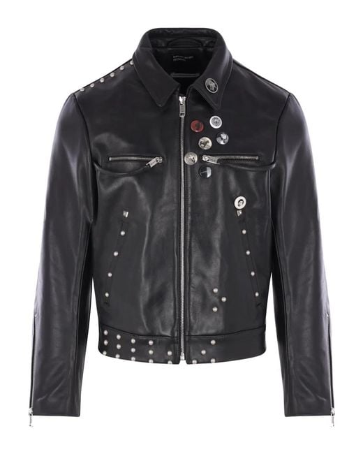 Enfants Riches Deprimes Black Studded Graphic Leather Jacket for men