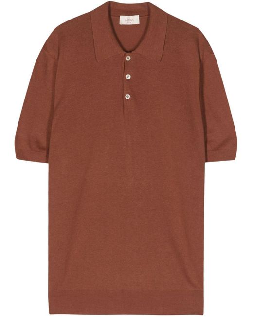 Altea Brown Fine-knit Linen-blend Polo Shirt for men