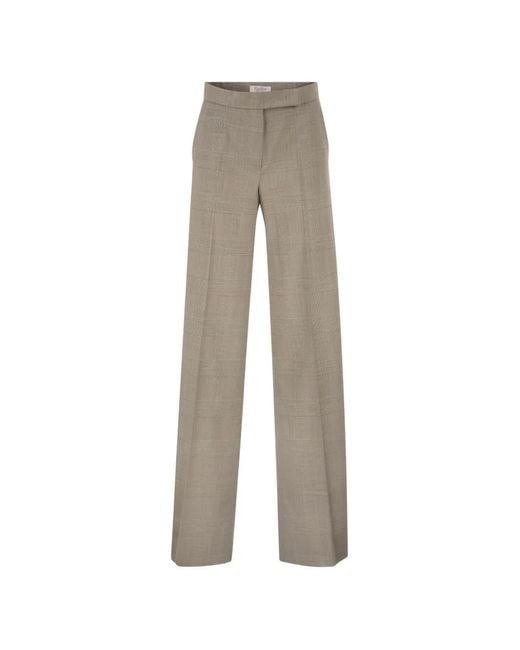 Max Mara Natural Pantalon En Laine Vierge À Carreaux Prince De Galles