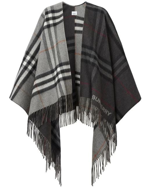 Burberry Black Check Cape Aus Woll-Kaschmir-Jacquard