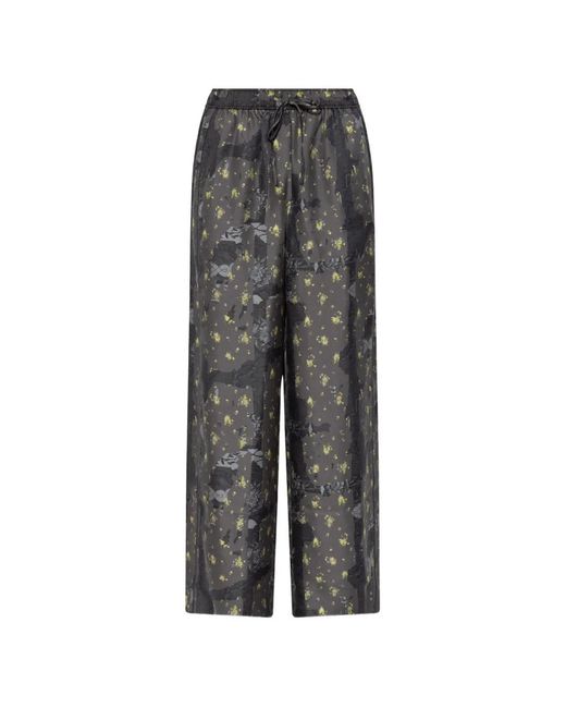 Ganni Gray Floral-Pattern Trousers