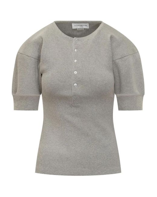 Victoria Beckham Gray Puffed-Sleeve Top