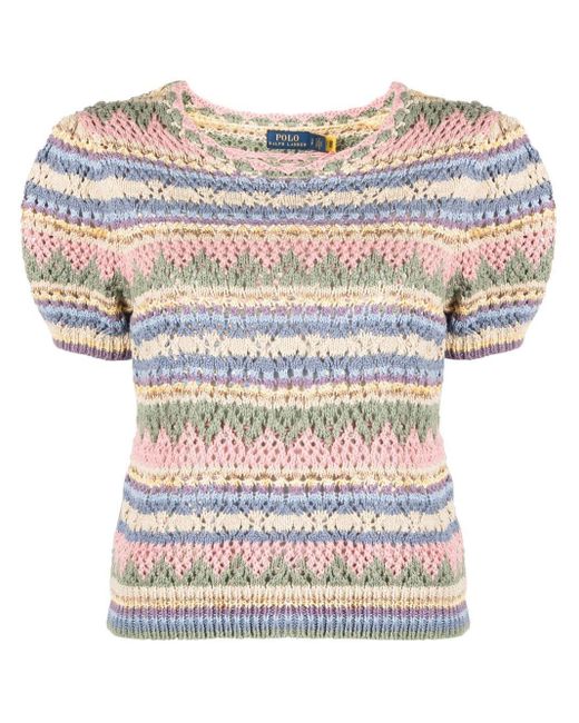 Polo Ralph Lauren Short-sleeved Pointelle-knit Top in Pink | Lyst
