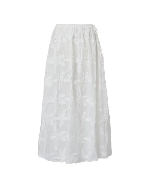 Farm Rio White Floral-Appliqué Long Skirt