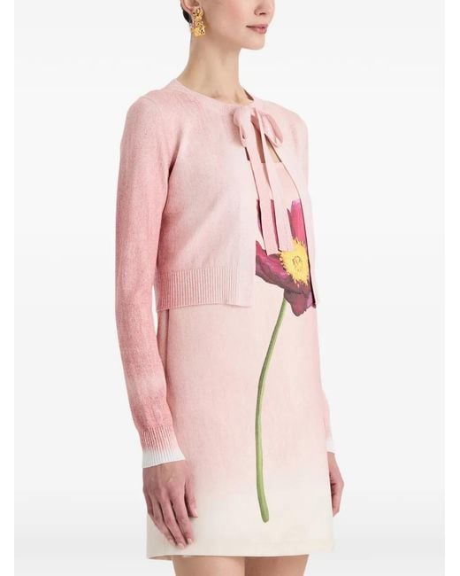 Oscar de la Renta Pink Tie-Neck Cropped Cardigan