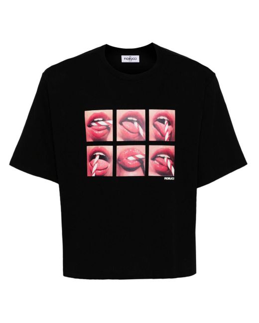 Fiorucci Black T-Shirt mit Mouth Graphic-Print