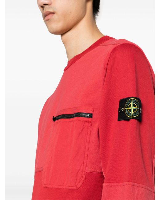 Stone Island Red Compass-badge Panelled Sweatshirt for men