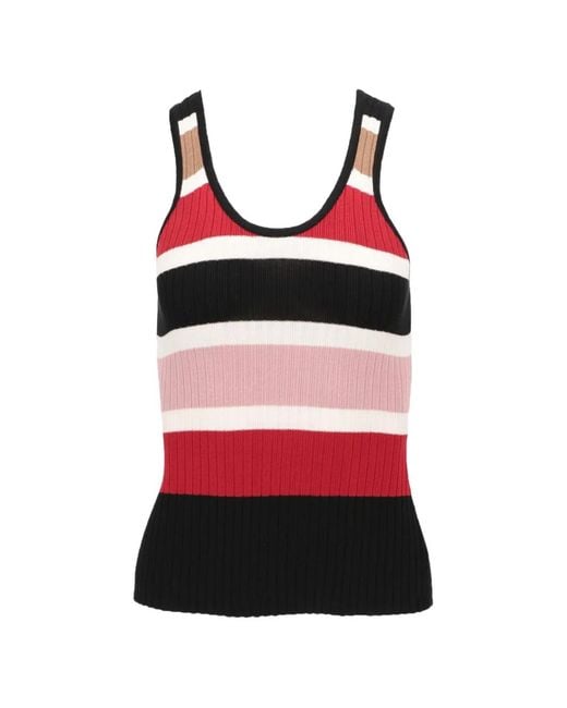 Isaia Red Striped Ribbed-Knit Sleeveless Top