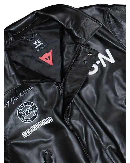 Y-3 Black Logo Leather Bomber Jacket for men