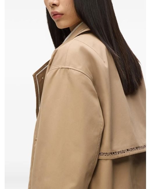 Karl Lagerfeld Natural Cut-Out Embroidery Short Trench Coat