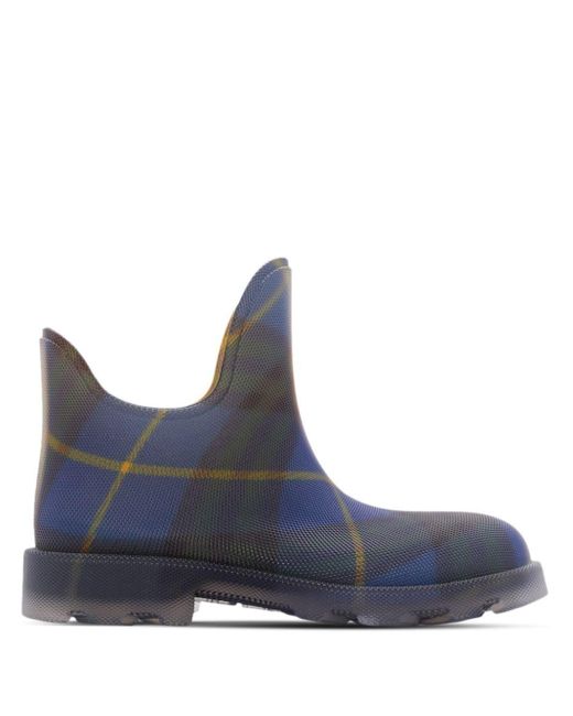 Burberry Blue Marsh Checked Rubber Ankle Boots for men