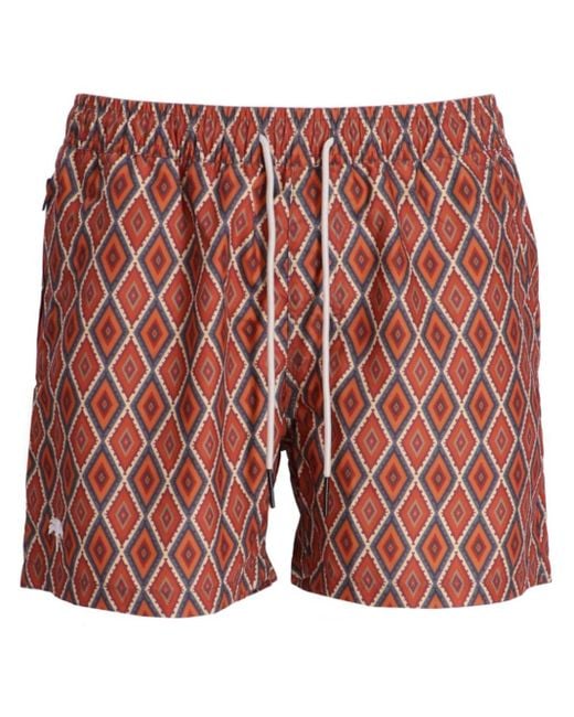 Oas Red Geometric-print Swim Shorts for men