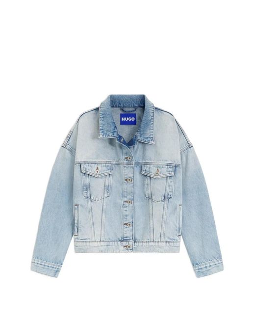 HUGO Blue Faded-Effect Drop-Shoulder Denim Jacket