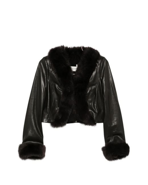 Nour Hammour Black Sofie Fur-Trimmed Leather Jacket
