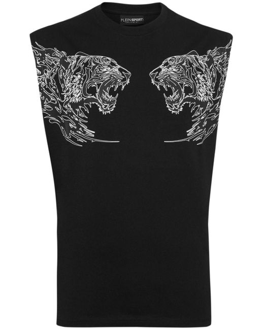 Philipp Plein Black Tiger-print Cotton Tank Top for men