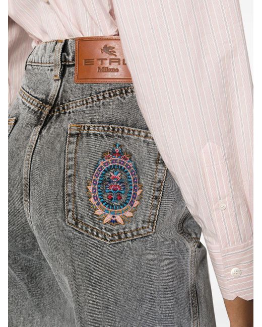 Etro Gray Wide Flare Leg Multi-Buttons Jeans
