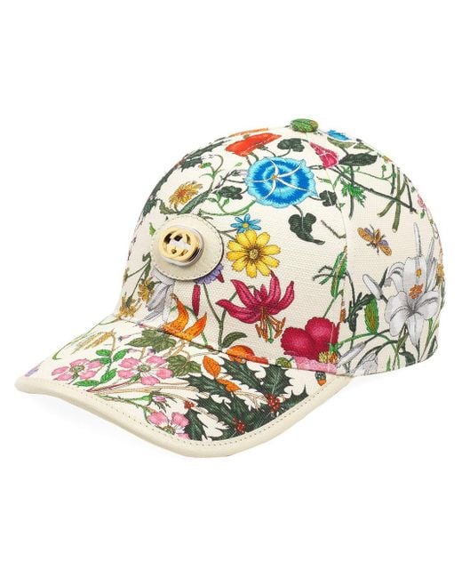 Gucci White Floral Pattern Baseball Hat