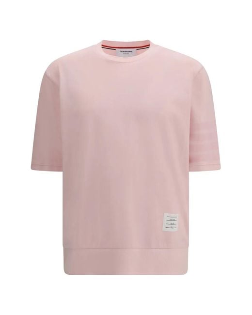 Thom Browne Pink Short-Sleeved T-Shirt With Ribbed Cuffs for men