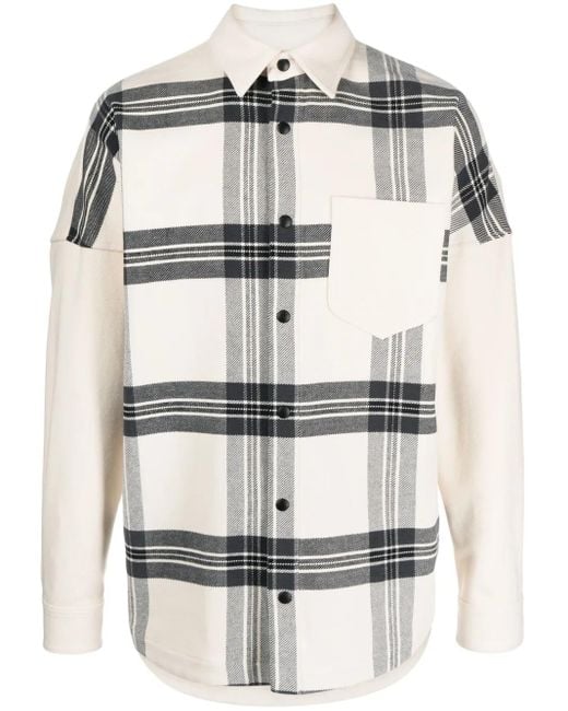 Palm Angels Gray Logo-Print Checked Overshirt for men