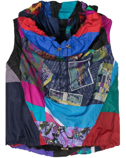 AZ FACTORY Blue Patchwork Sleeveless Hoodie