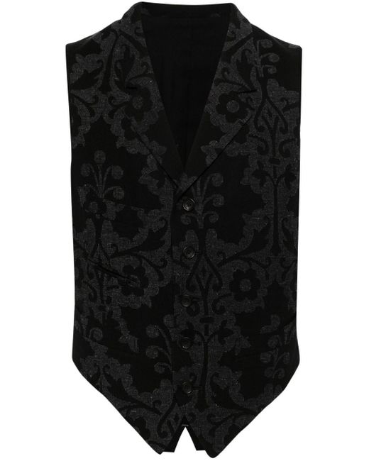 Yohji Yamamoto patterned-jacquard asymmetric-collar shirt - Black