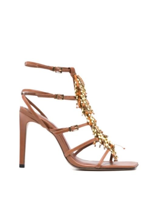 SCHUTZ SHOES Brown Beaded Strap Leather Sandals