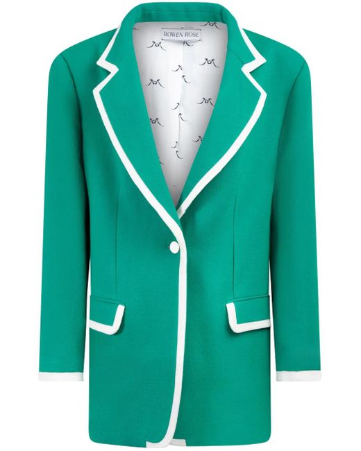 ROWEN ROSE Green Oversized Wool Notched Blazer