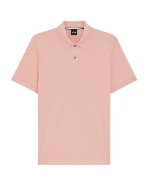 Boss Pink Logo-Embroidered Cotton Polo Shirt for men