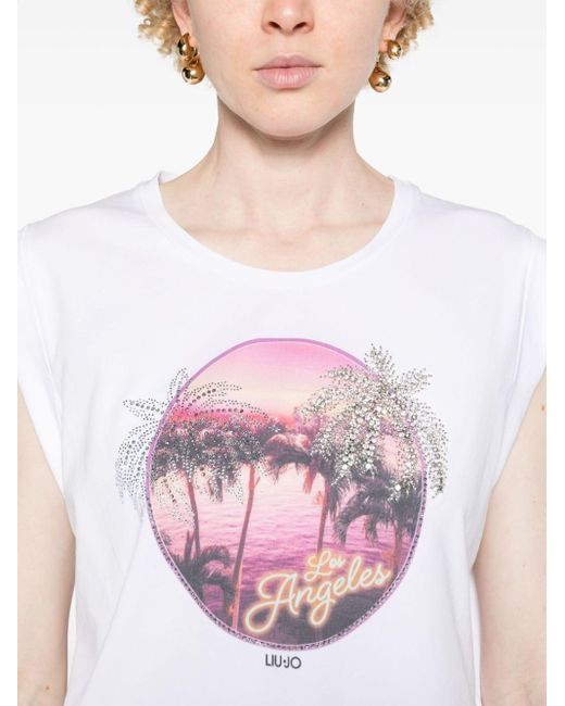 Liu Jo Pink Rhinestone-apliqué Sleeveless T-shirt