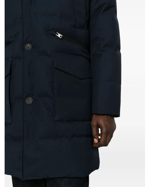 Woolrich Blue Button-Fastening Hooded Padded Coat for men