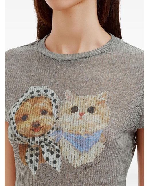 B+ AB Gray Graphic-Print Ribbed T-Shirt