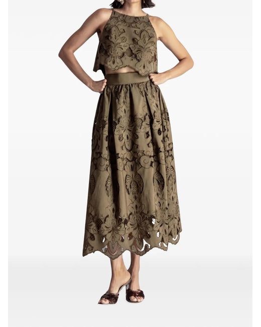 MOUTAKI Natural Floral-Embroidered Scalloped Top