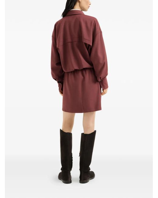 Brunello Cucinelli Red Virgin-Wool Fluid Twill Shirt Dress With Monili