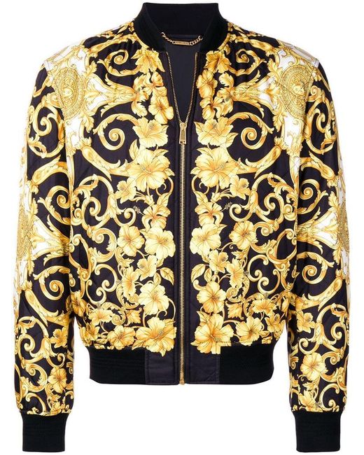 Versace Baroque Print Bomber Jacket in het Yellow voor heren
