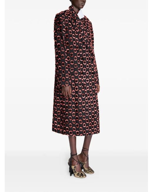 Dries Van Noten Red Double-Breasted Patterned Coat