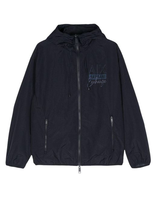 Armani Exchange Blue Logo-print Reversible Hooded Jacket for men