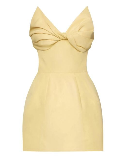 Oscar de la Renta Yellow Bow-Detailed Faille Cocktail Dress