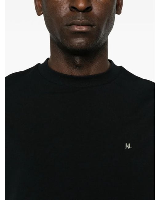 Karl Lagerfeld Black Logo-Plaque Crew-Neck Cotton T-Shirt for men