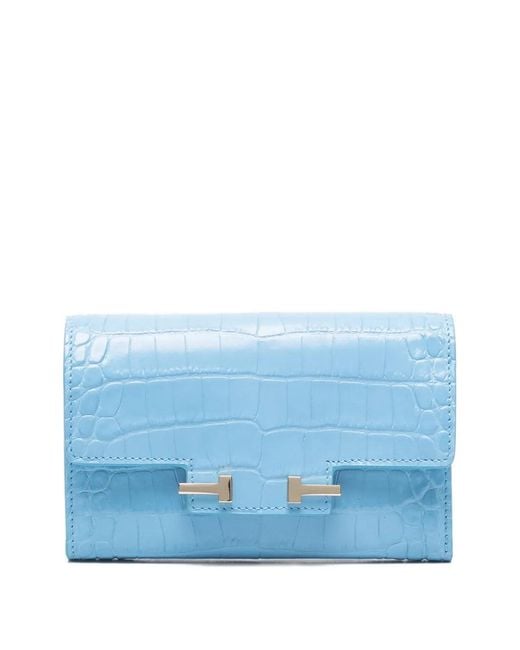 Tom Ford Blue Portefeuille Effet Peau De Crocodile À Détail T En Métal