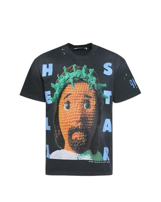 HELLSTAR Blue Graphic-Print Distressed T-Shirt for men
