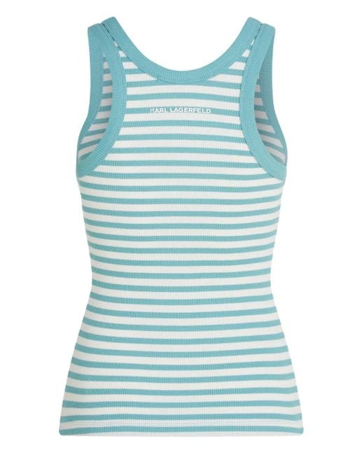 Karl Lagerfeld Blue Ikon Striped Ribbed Tank Top