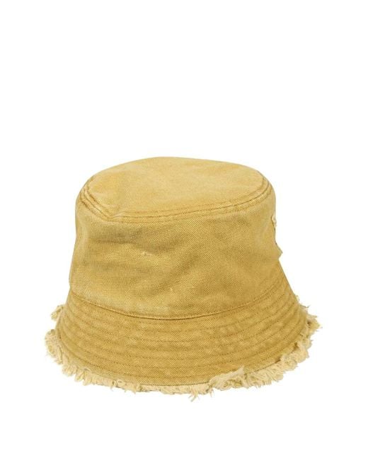 Weekend by Maxmara Yellow Embroidered Frayed-Edge Bucket Hat