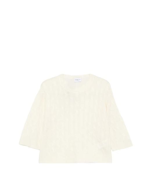 Marella White Mlsradura Cable-Knit Short-Sleeve Sweater