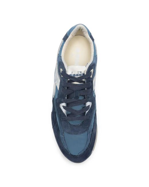 Diadora Blue Panelled Low-Top Sneakers for men