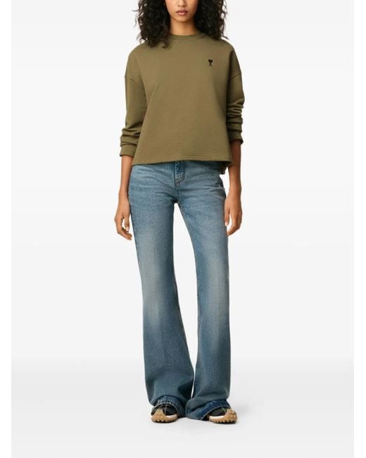 AMI Green Ami De Coeur Contrasted Cotton Sweatshirt