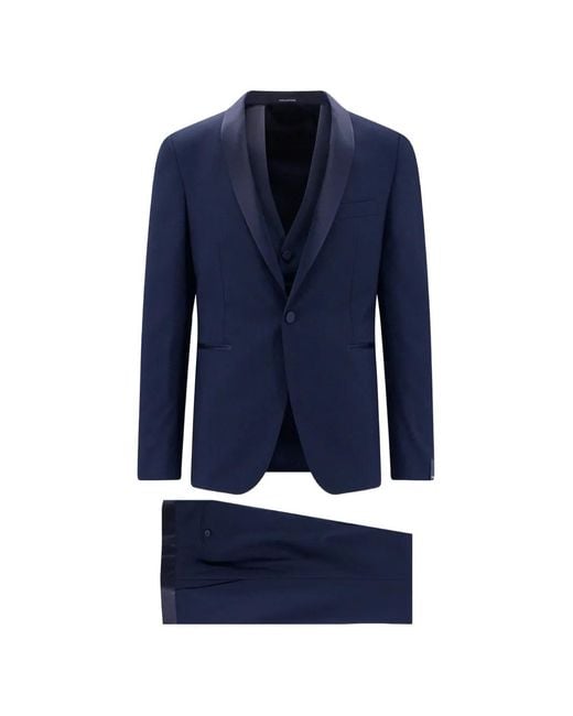 Tagliatore Blue Satin-Trim Three-Piece Suit for men